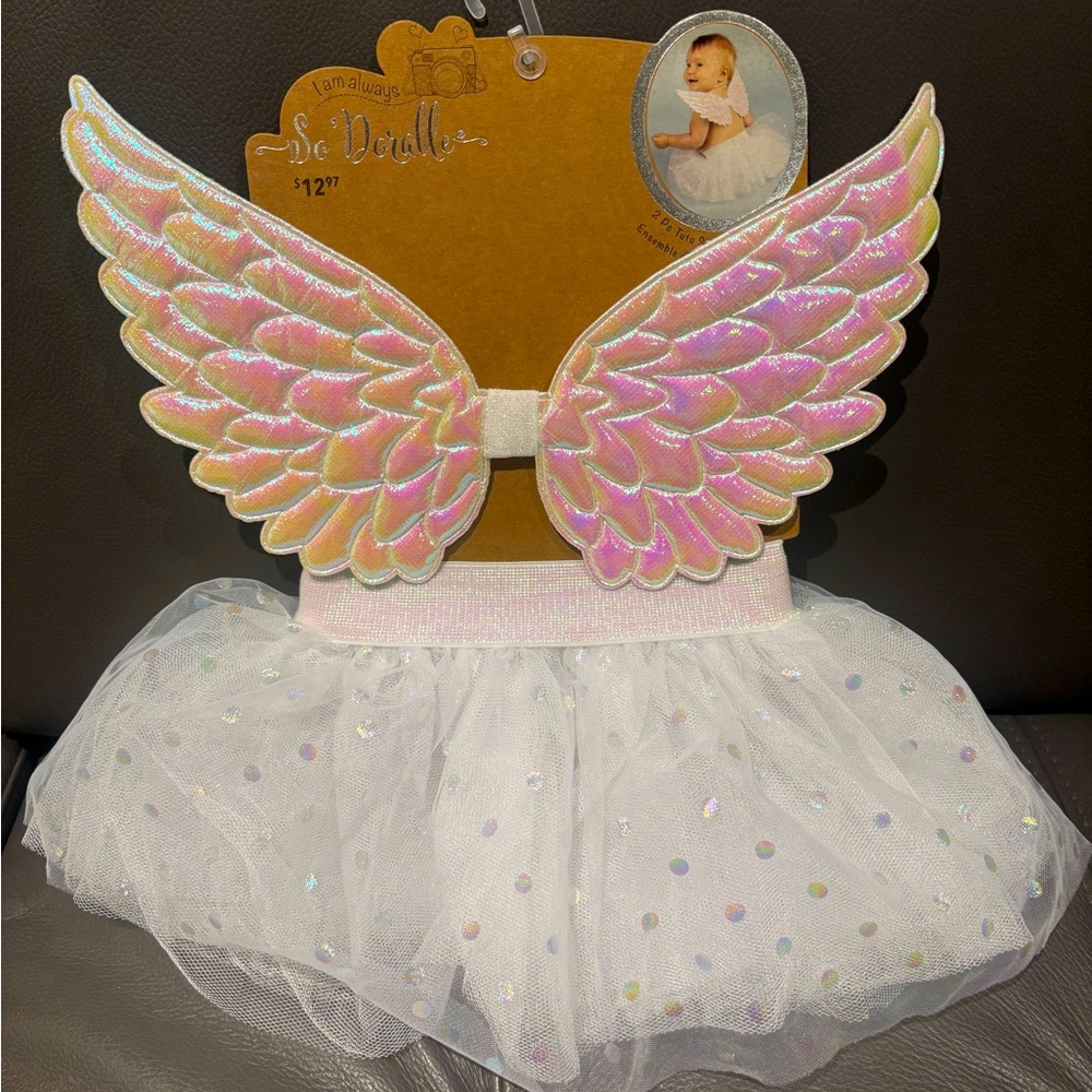 New baby girl 2 piece tutu and wings set size 0-12month